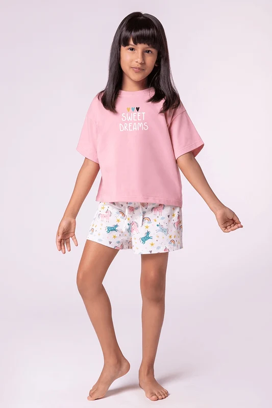 Pijama Unicornios Infantil Feminino Lupo Rosa Camafeu / 14 anos