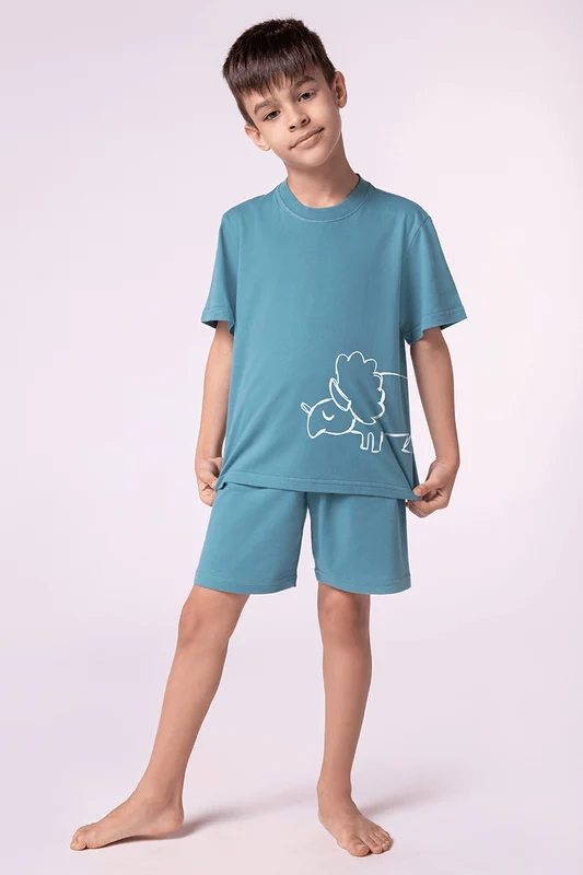 Pijama Curto Dinossauros Infantil Masculino Lupo Azul Pato / 02 anos