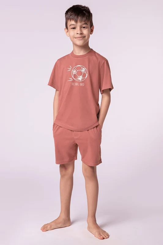Pijama Curto Game Time Infantil Masculino Lupo Nude Bronze / 10 anos