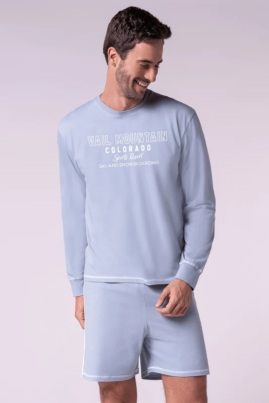 Pijama Vail Mountain Masculino Lupo Azul Pastel / M (40 a 42)