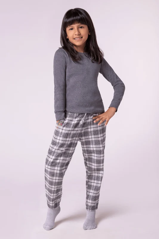 Pijama Lupo KF Familia Xadrez Chumbo Mescla / 06 anos
