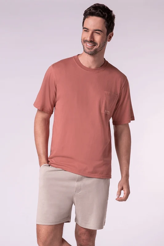Pijama Curto Moletinho Masculino Lupo Nude Bronze / G (44 a 46)