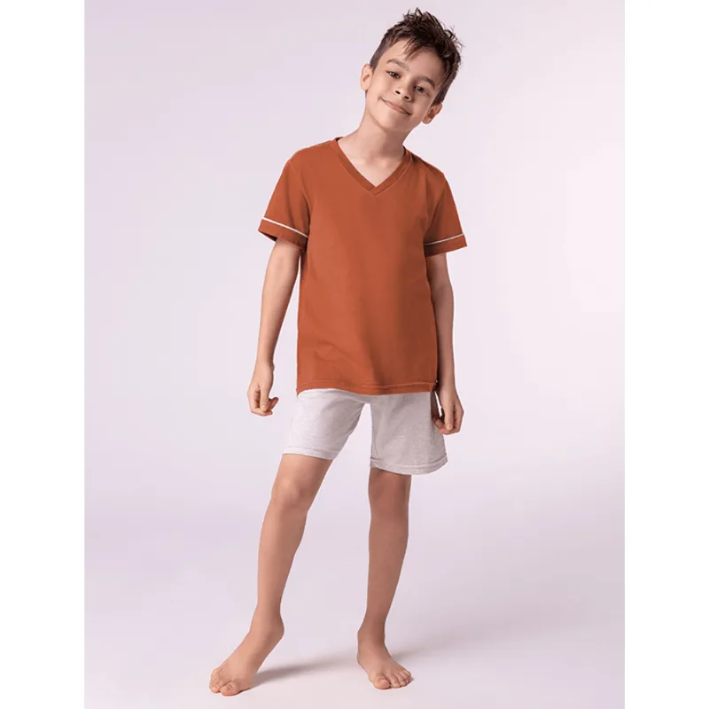 Pijama Curto Infantil Masculino Lupo Tamanho: 14 anos | Cor: Nude Bronze