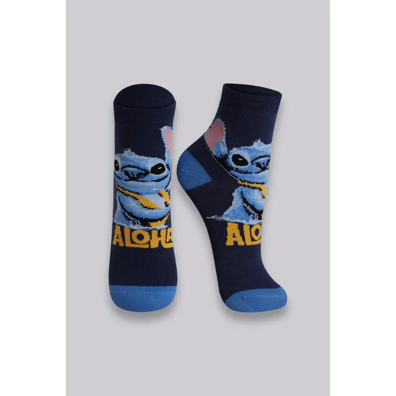 Meia Disney KU Filme Stitch Tamanho: 046 (Calçados 24 a 29) | Cor: Azul