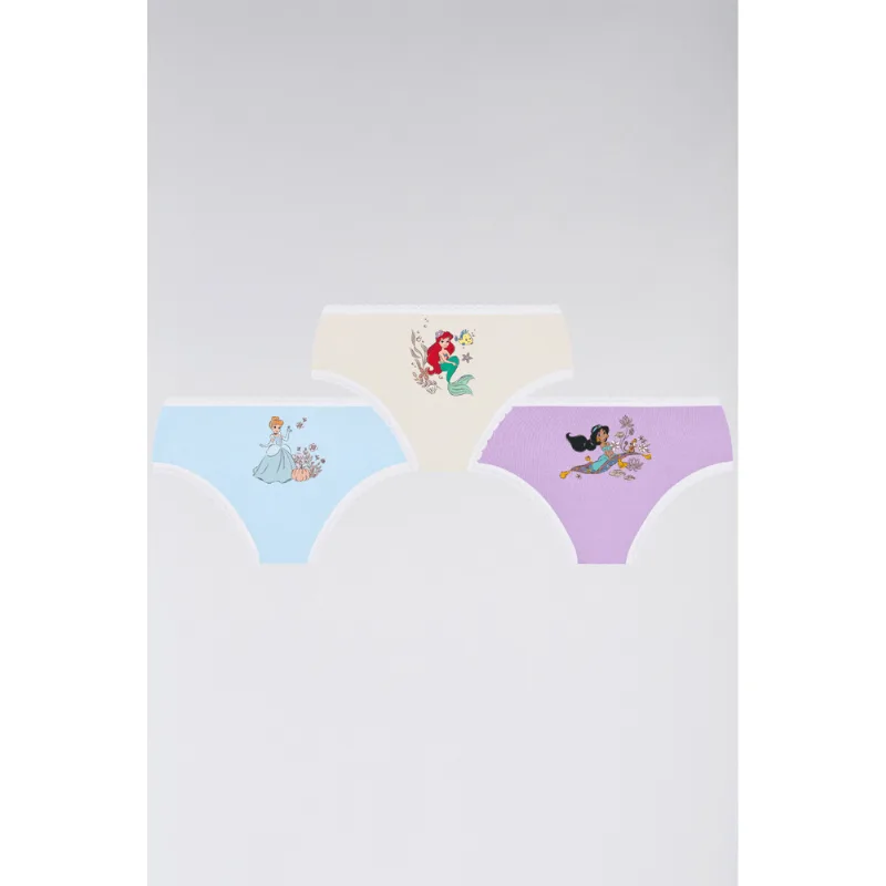 Kit 3 Calcinhas Kids Princesas Algodão Tamanho: PP (0 a 02 anos) | Cor: Sortida