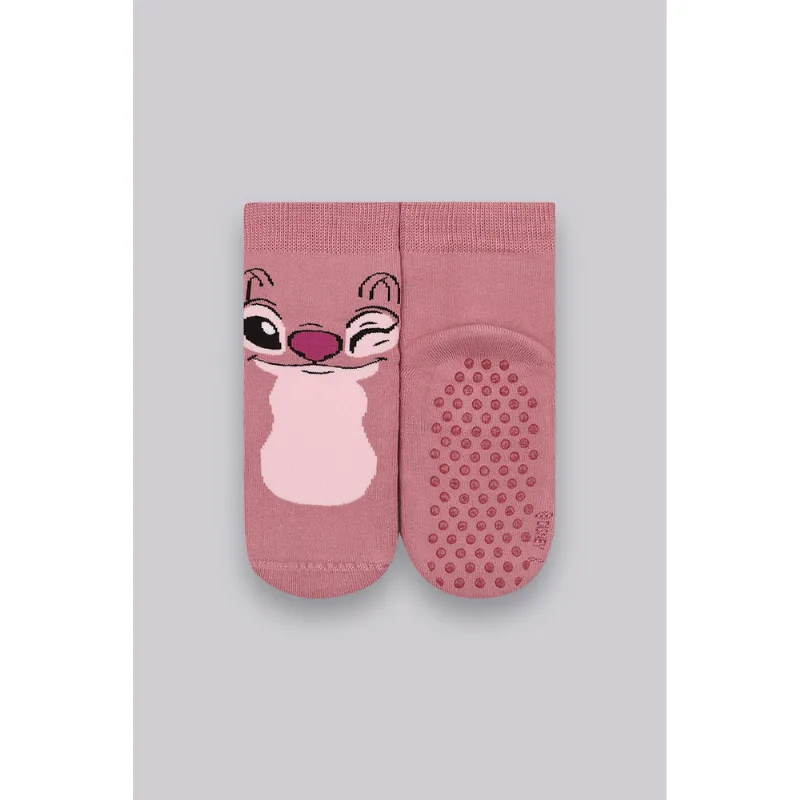 Meia Cano Longo Antiderrapante Stitch Infantil Unissex Lupo Tamanho: 810 (Calçados 30 a 36) | Cor: Malva