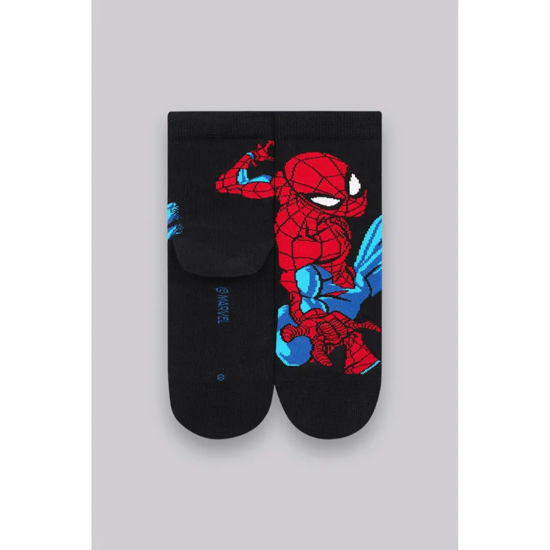 Meia Cano Médio Homem-Aranha Infantil Masculina Lupo Tamanho: 24 a 29 | Cor: Preto