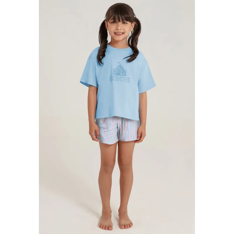 Pijama Curto Familia Circo Infantil Feminino Lupo Tamanho: 10 anos | Cor: Azul Céu