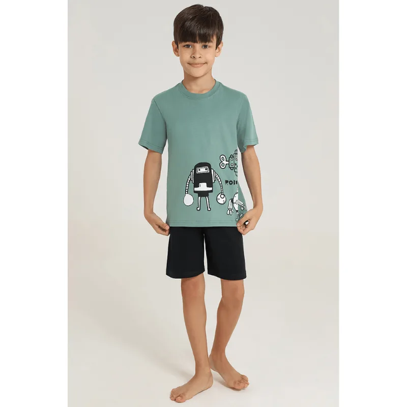 Pijama Curto Robots Infantil Masculino Lupo Tamanho: 10 anos | Cor: Verde Fresh