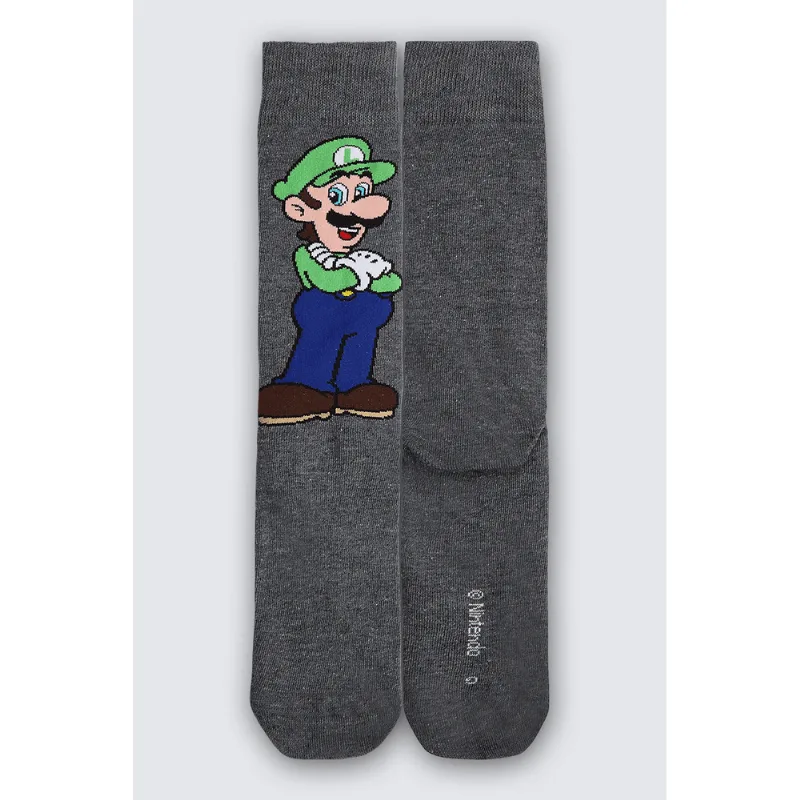 Meia Super Mario Bros Adulto Lupo Tamanho: 34 a 38 | Cor: Cinza Chumbo