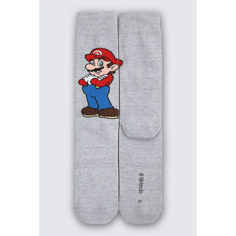 Meia Super Mario Bros Adulto Lupo Tamanho: 39 a 43 | Cor: Cinza