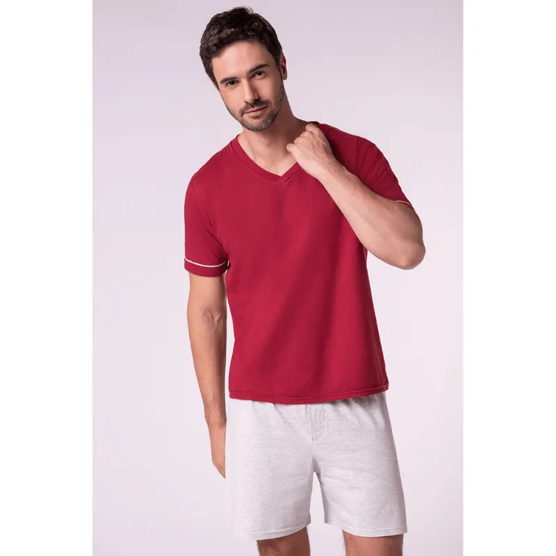 Pijama Curto Masculino Lupo Tamanho: GG | Cor: Marsala
