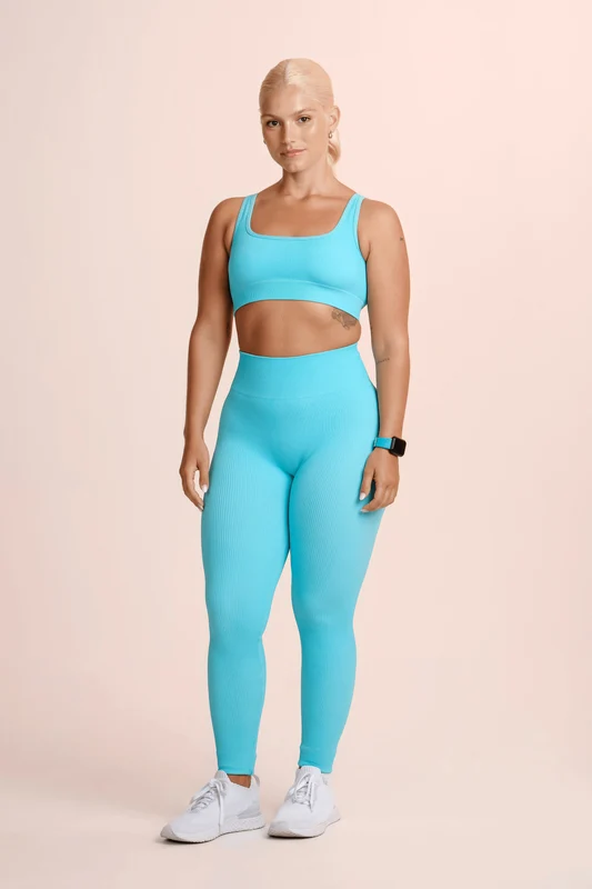 Calça Legging Basic Sem Costura Canelada Lagoon / P
