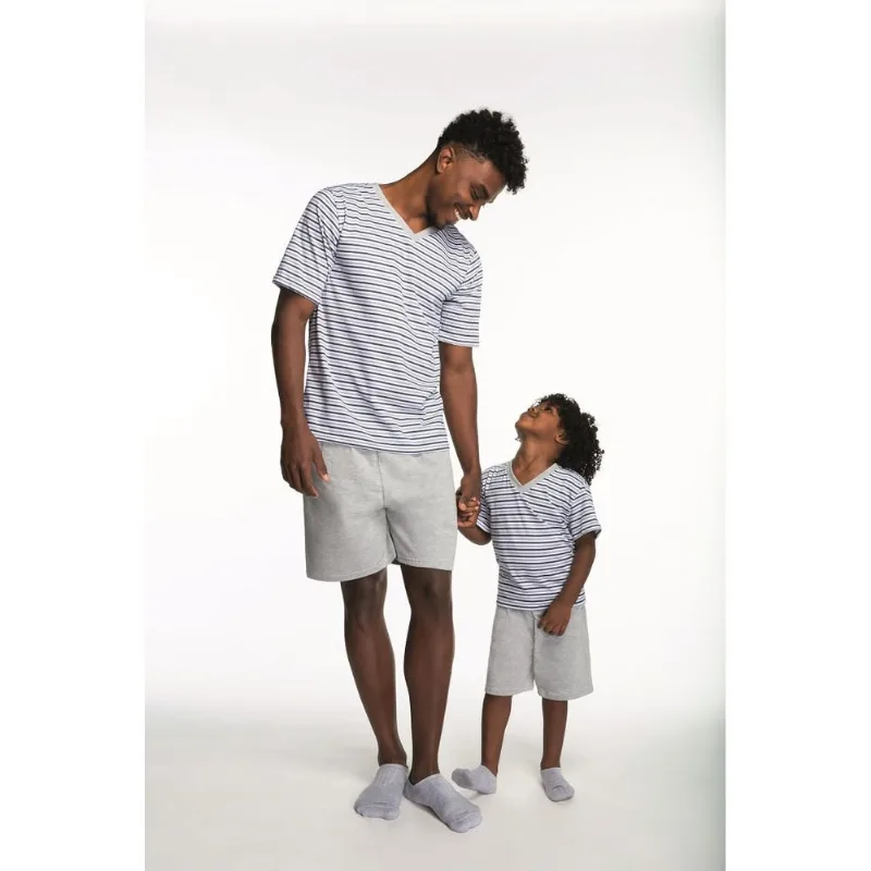 Pijama Lupo Curto Gola V Listrado Masculino 28021-001 Cinza XG