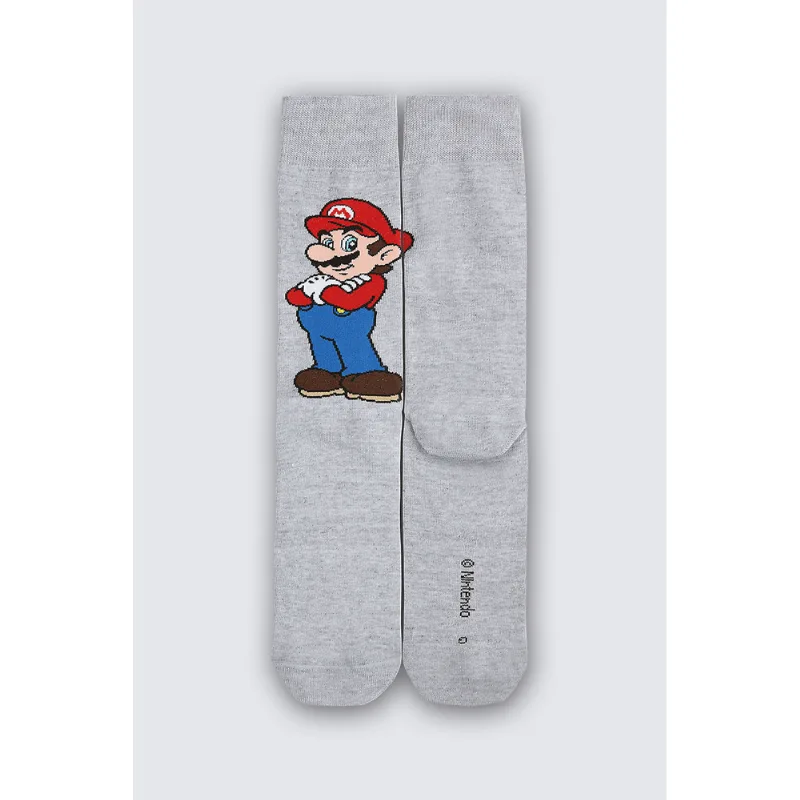 Meia Cano Longo Super Mario Infantil Unissex Lupo Tamanho: 22 a 27 | Cor: Cinza