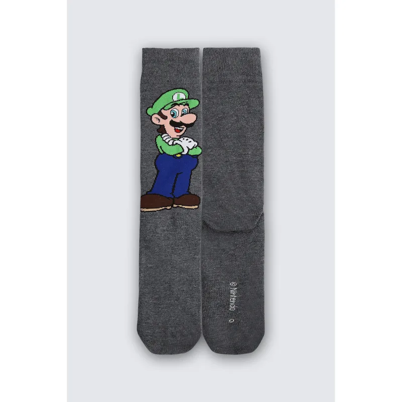 Meia Cano Longo Super Mario Infantil Unissex Lupo Tamanho: 22 a 27 | Cor: Cinza Chumbo