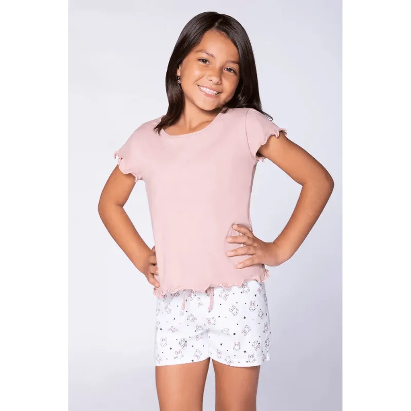 Short Doll Feminino Infantil Coelhinhos Lupo Tamanho: 8 | Cor: Rosa Retro