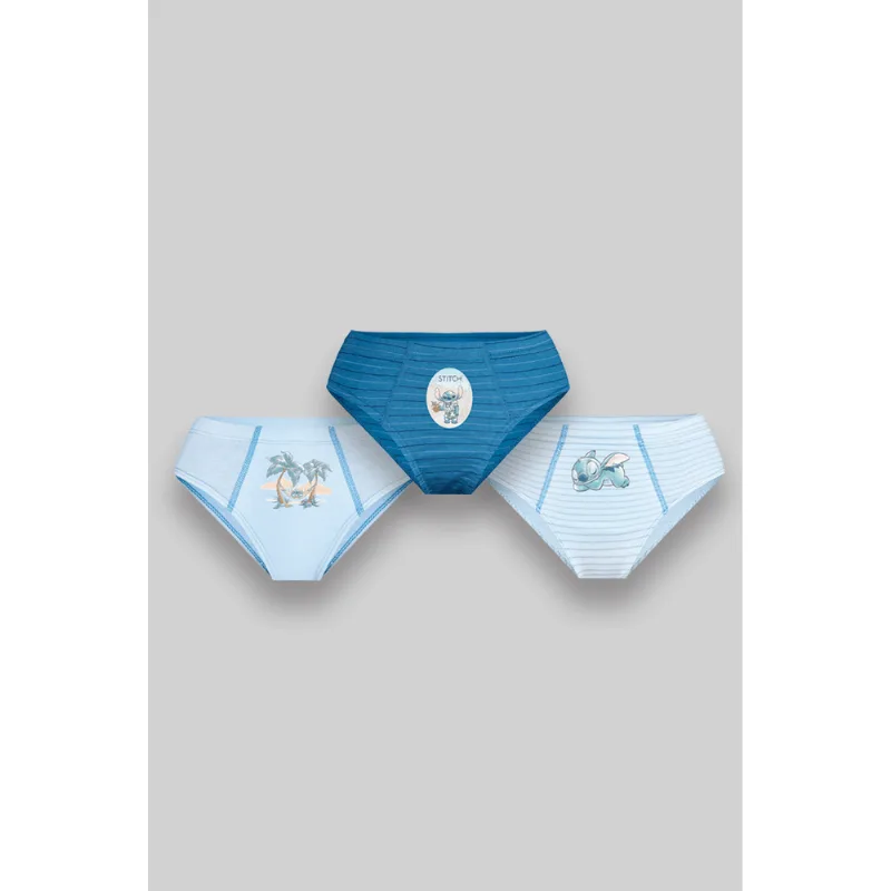 Kit 3 Cuecas Slip Kids Stitch Algodão Tamanho: G (09 a 11 anos) | Cor: Sortida