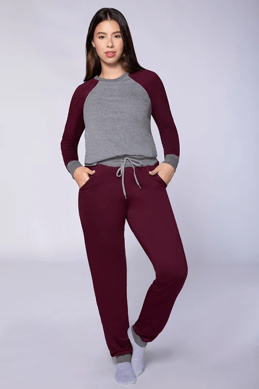 Pijama Longo Feminino Lupo Bordo / P (36 a 38)