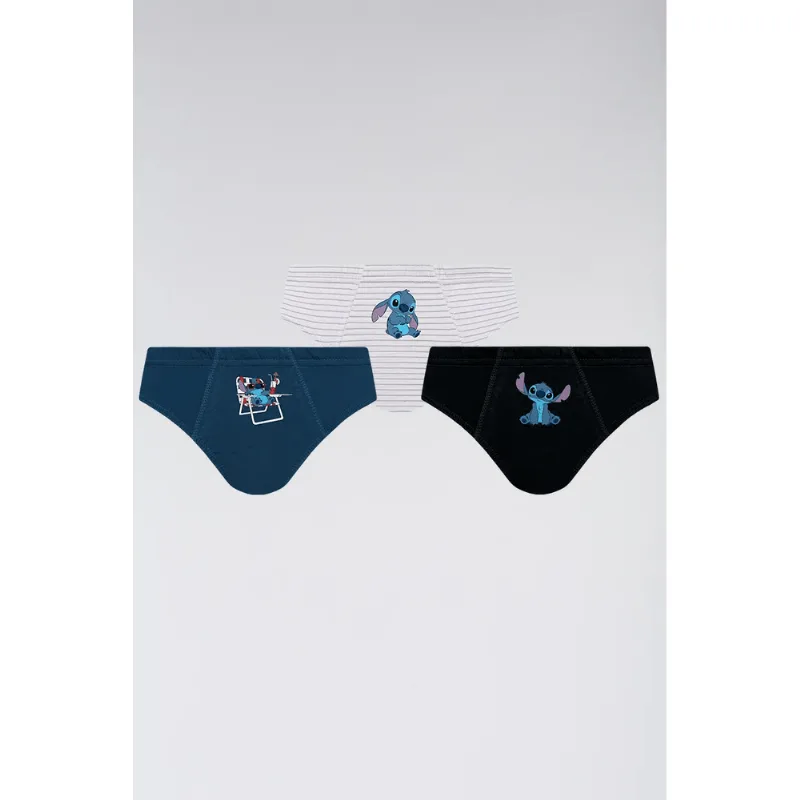 Kit 3 Cuecas Slip Kids Stitch Algodão Tamanho: PP (0 a 02 anos) | Cor: Sortida