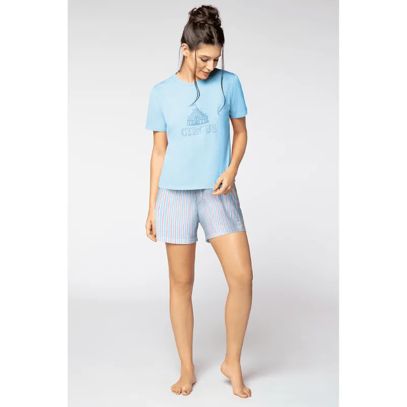 Pijama Curto Família Circo Feminino Lupo Tamanho: XG (52 a 54) | Cor: Azul Céu