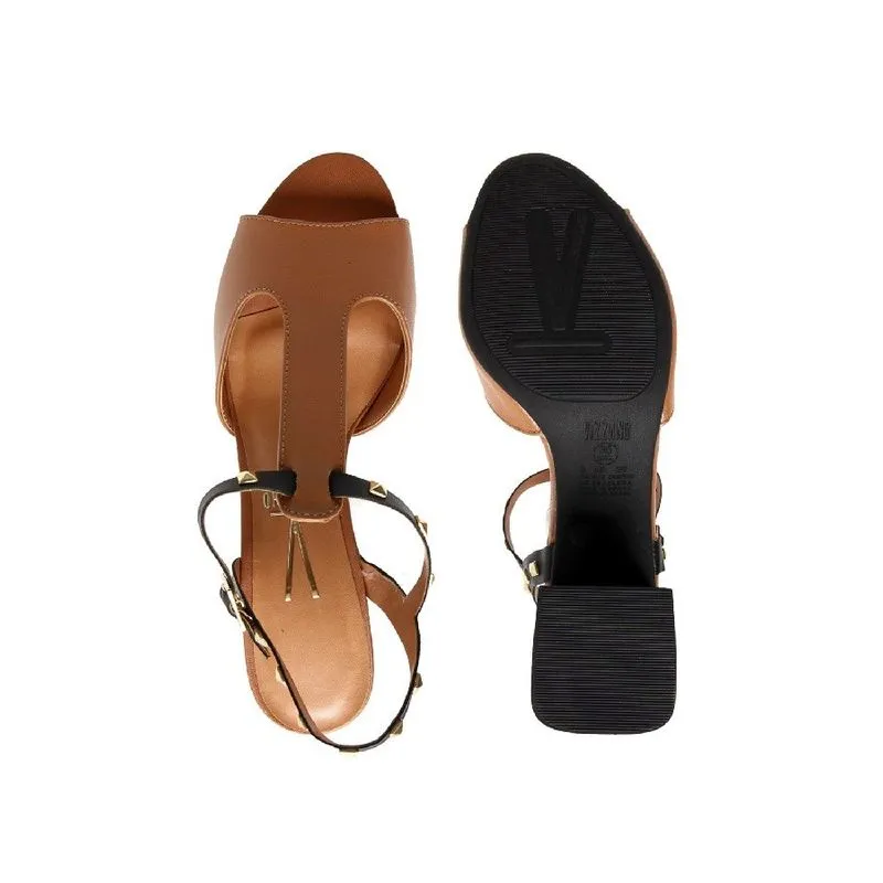 Sandalia Vizzano Salto Grosso Tachas Camel/Preto - 6364111
