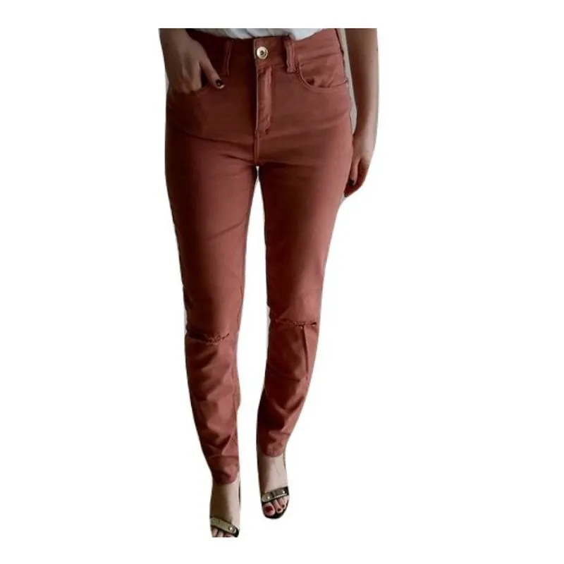 Calça Colcci Sarja Skinny Cintura Média Rasgo Joelho
