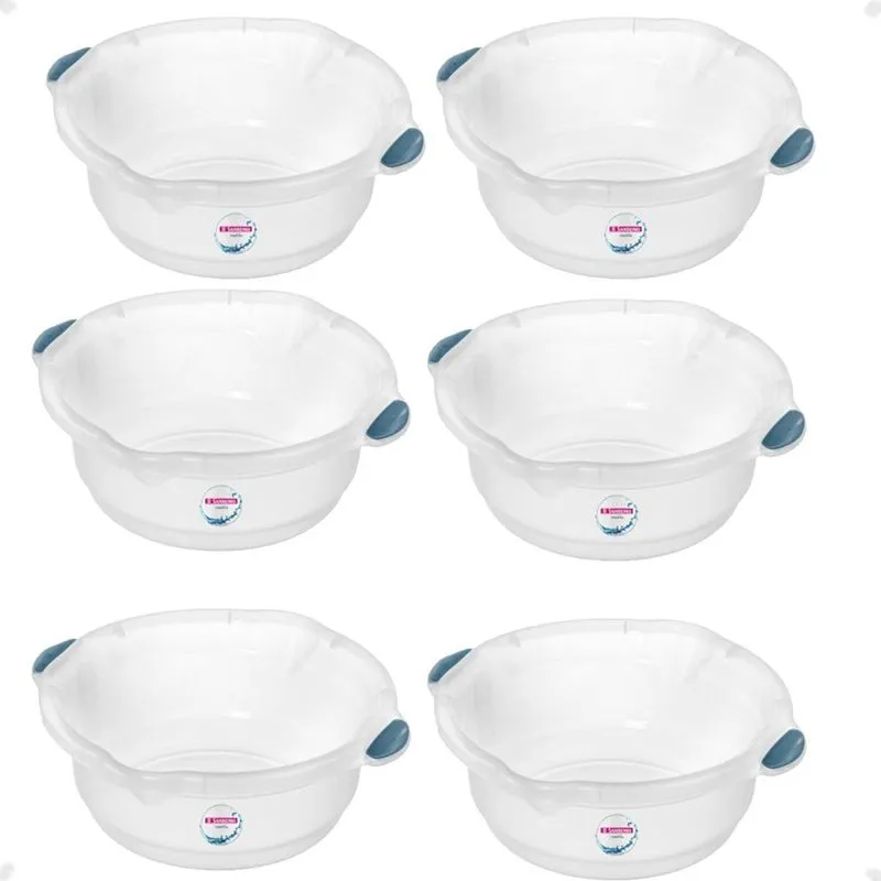 Kit 6 Bacia Multiuso Transparente Plástico 8,6 Litros Alça