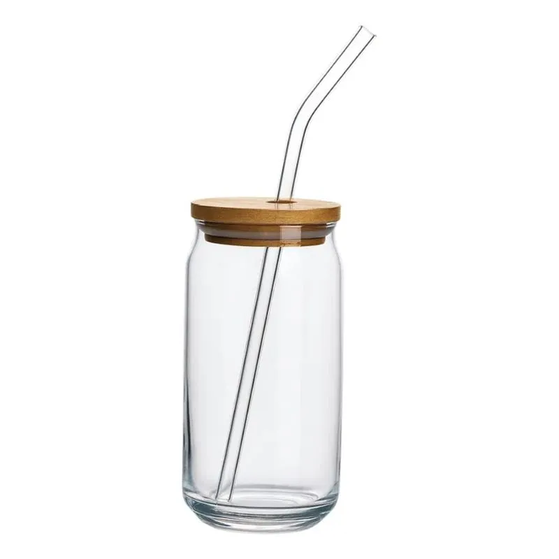 Copo Lata 500ml Com Tampa Bambu E Canudo Vidro Suco Drinks