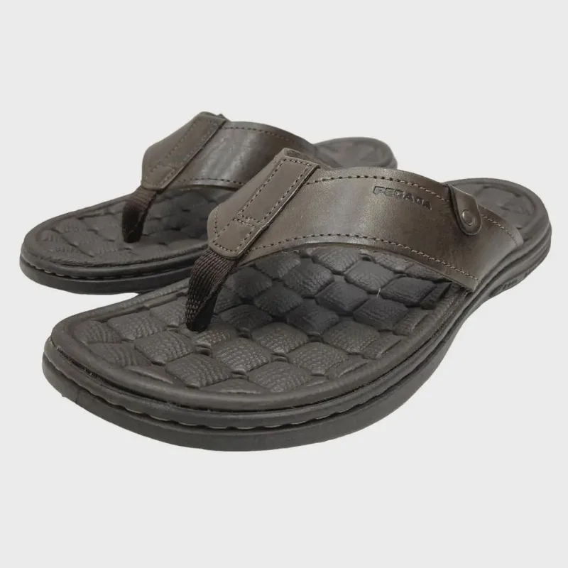Chinelo Pegada Tira Larga Amortech em Couro Chinelo pegada couro emborrachado amortech cravo masculino