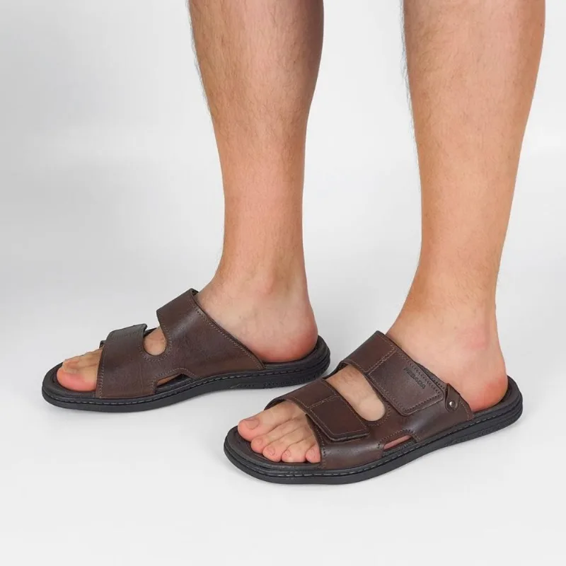 Chinelo Pegada Masculino de Couro com Velcros 131283 40 / Marrom