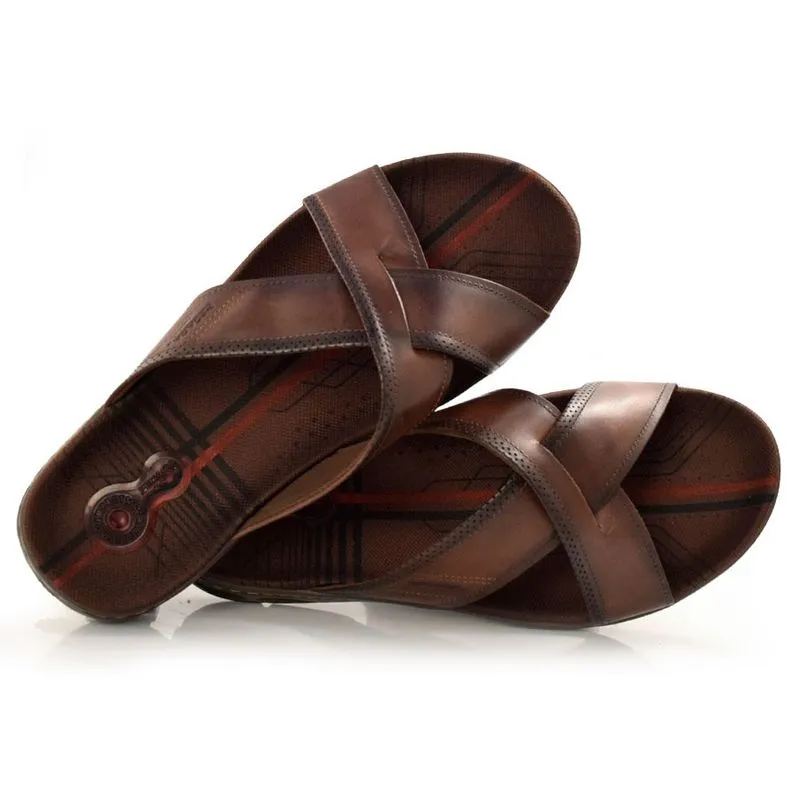 Chinelo Masculino de Couro Pegada Marrom 530642 48