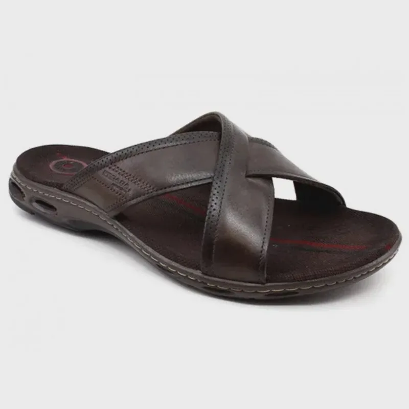 Chinelo Masculino Pegada Slide Plus Size Couro Marrom Amortech