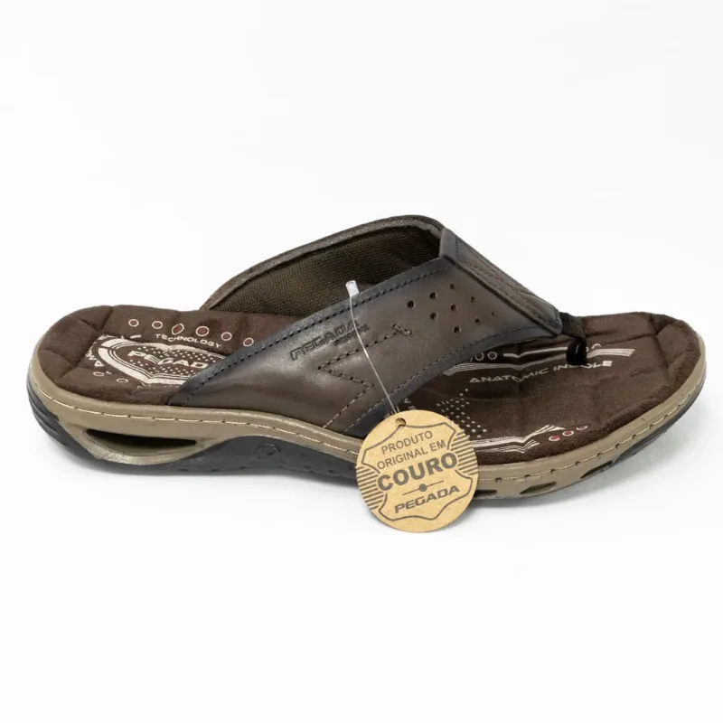 Chinelo Pegada 133201 Couro legítimo com solado em eva super macio