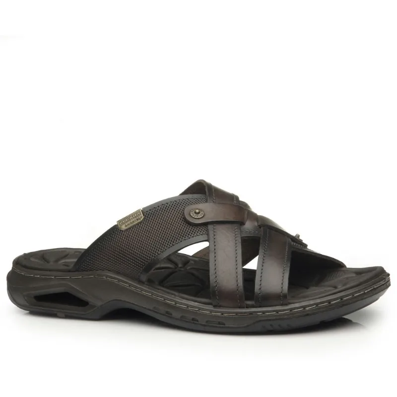 Chinelo Masc Pegada Couro Anilina Marrom Cravo 133202-03