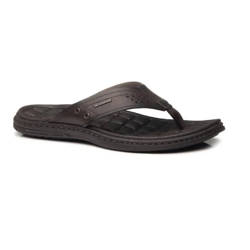 Chinelo Masc Pegada Couro Anilina Marrom Cravo 131221-02
