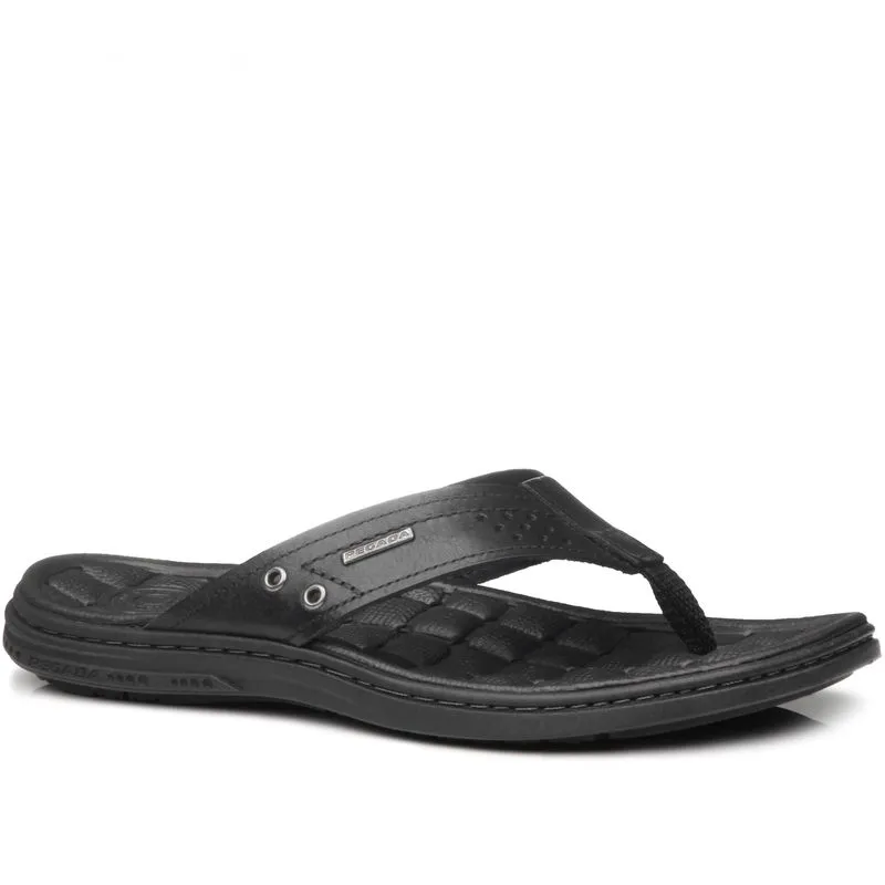 Chinelo Pegada Masculino em Couro Preto 131221-03 44