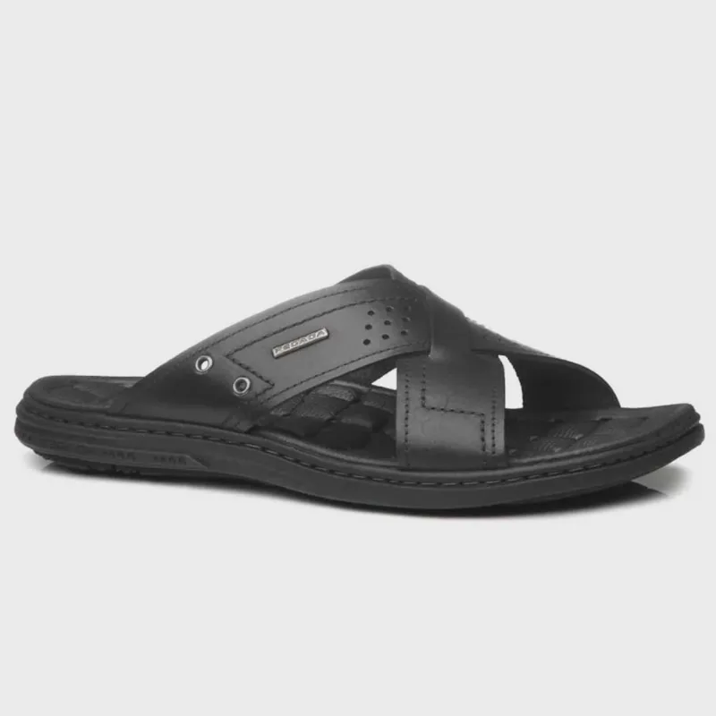 Chinelo Masculino Couro Tiras Cruzadas Preto Pegada 131222-03