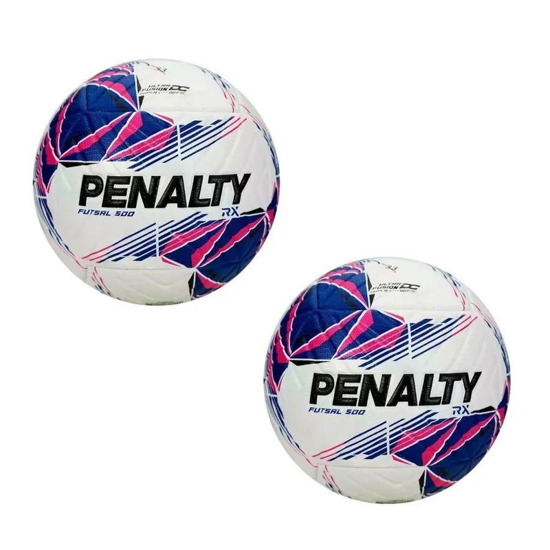 Kit 2 Bola De Futsal Rx 500 Xxvi Para Quadra Branco+azul Penalty