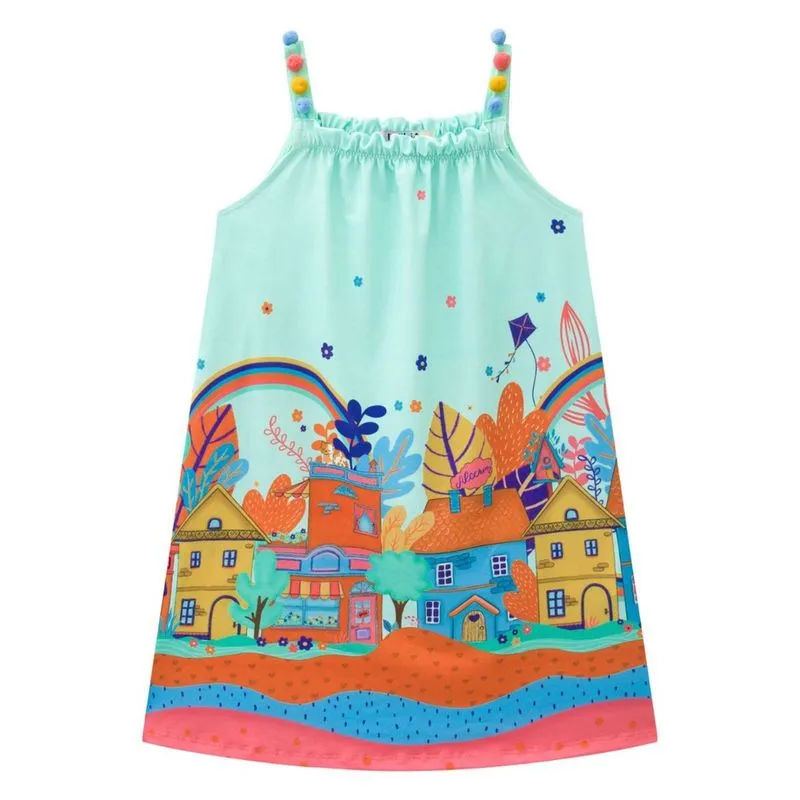 Vestido Kukiê Casinhas Pompom Verde
