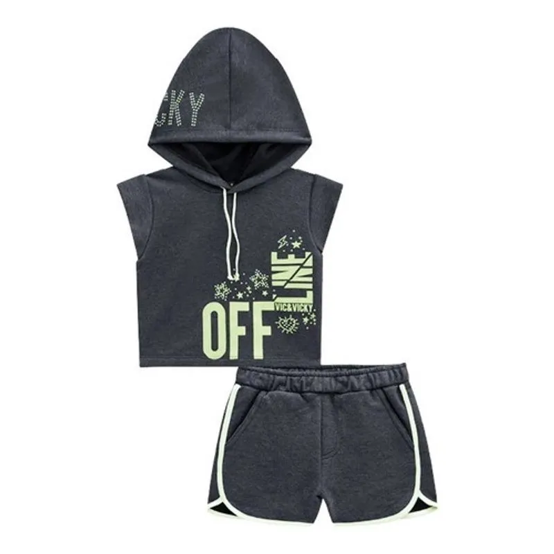 Conjunto juvenil m/c vic & vicky blusa boxy E short moletom