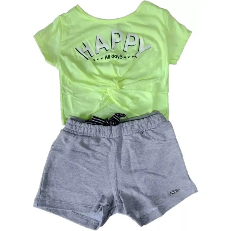Conjunto infantil m/c menina kukie cropped E short happy - tamanho. 04