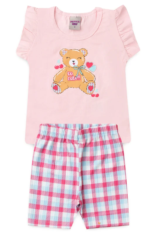 Conjunto de Verão para Menina Ursinha Carinho Rosa M