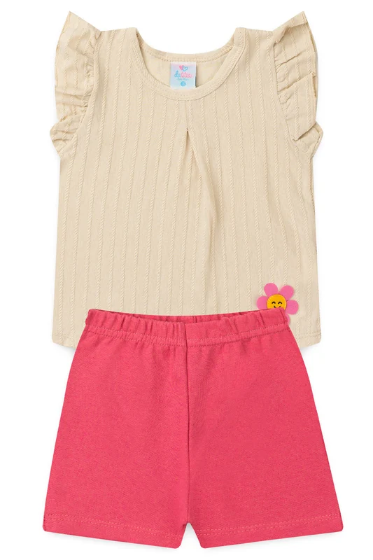 Conjunto de Verão para Menina Flor do Campo Bege 1