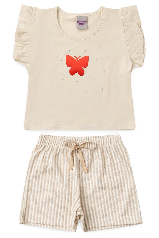 Conjunto de Verão para Menina Borboleta Encanto Bege 1