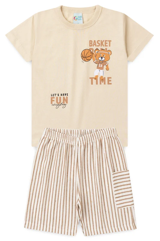 Conjunto de Verão para Menino Hora do Basquete Bege M