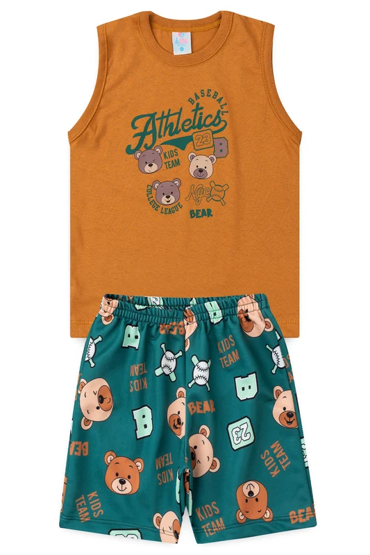 Conjunto de Verão para Menino Ursinho Atleta Caramelo M