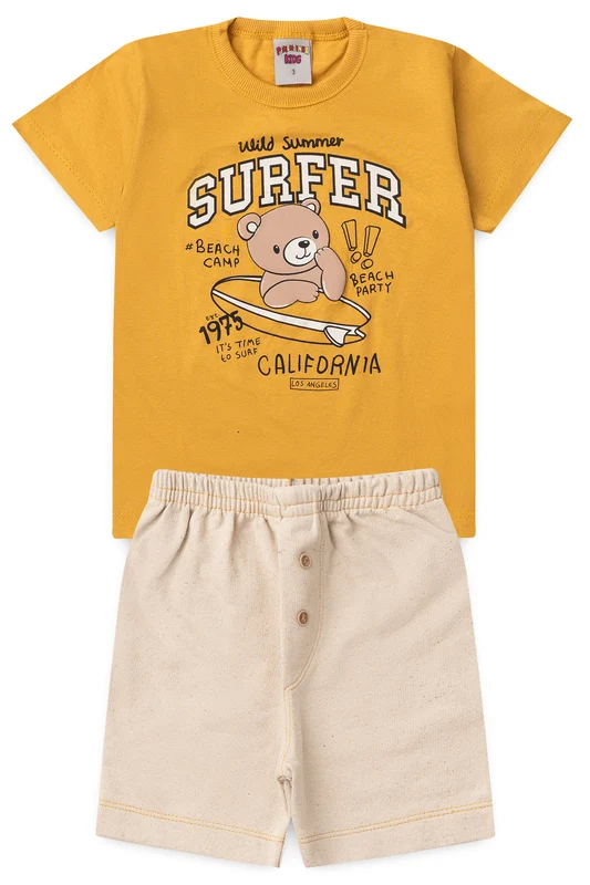 Conjunto de Verão para Menino Surf de Verão Mostarda 1