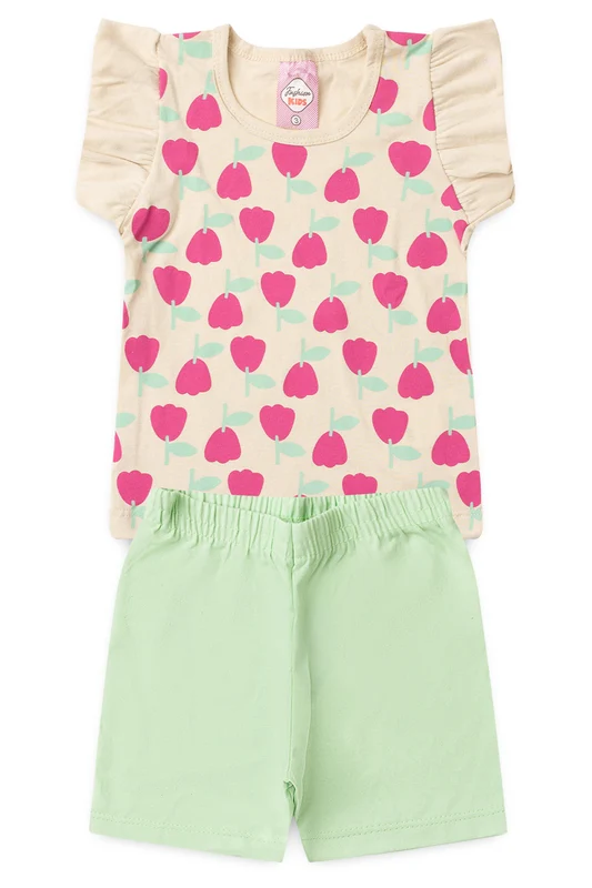 Conjunto de Verão para Menina Jardim em Flor Bege 1