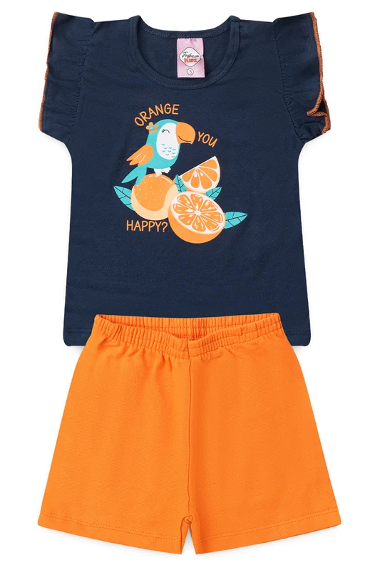 Conjunto de Verão para Menina Passarinho Tropical Marinho 1